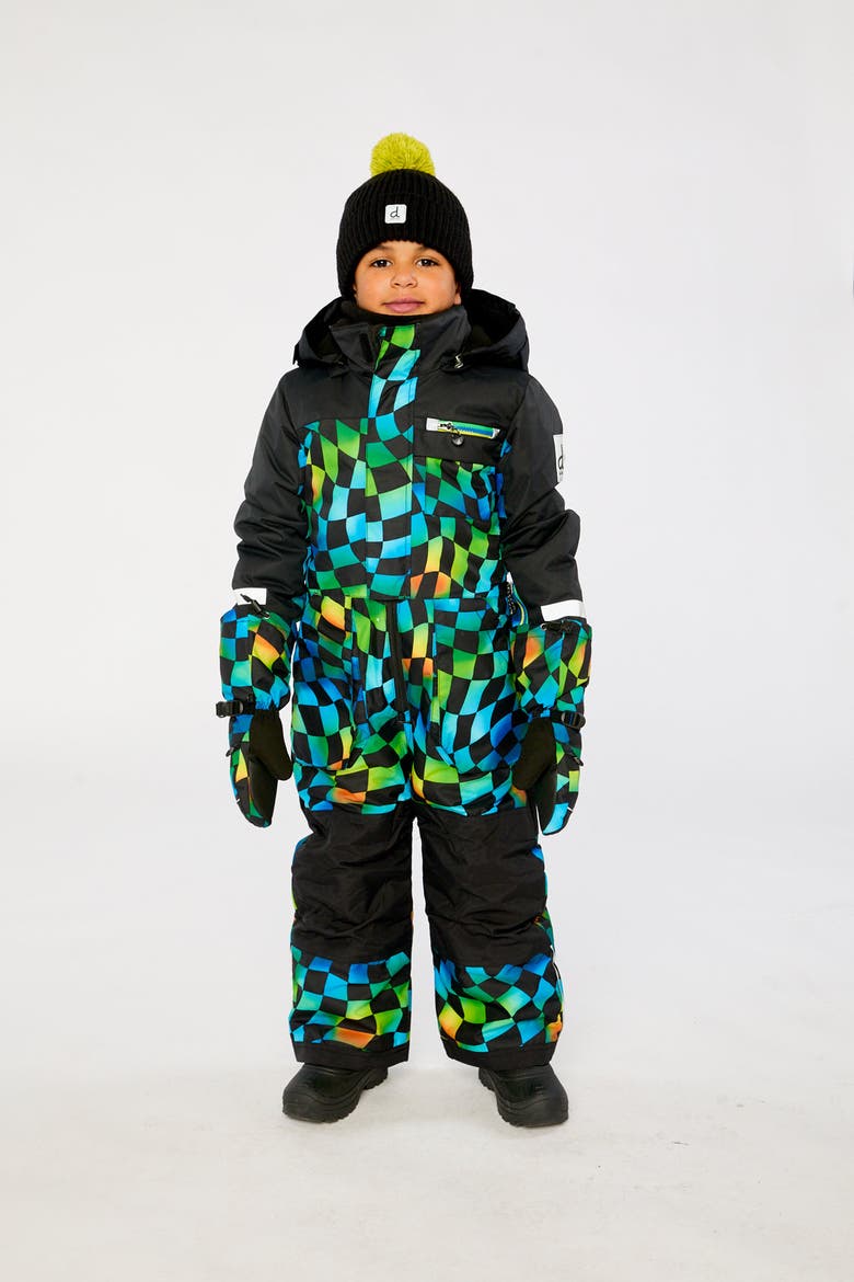 Play Checkered Detachable Hood Fleece Neckwarmer One Piece Snowsuit, Alternate, color, Blue Checkered Print
