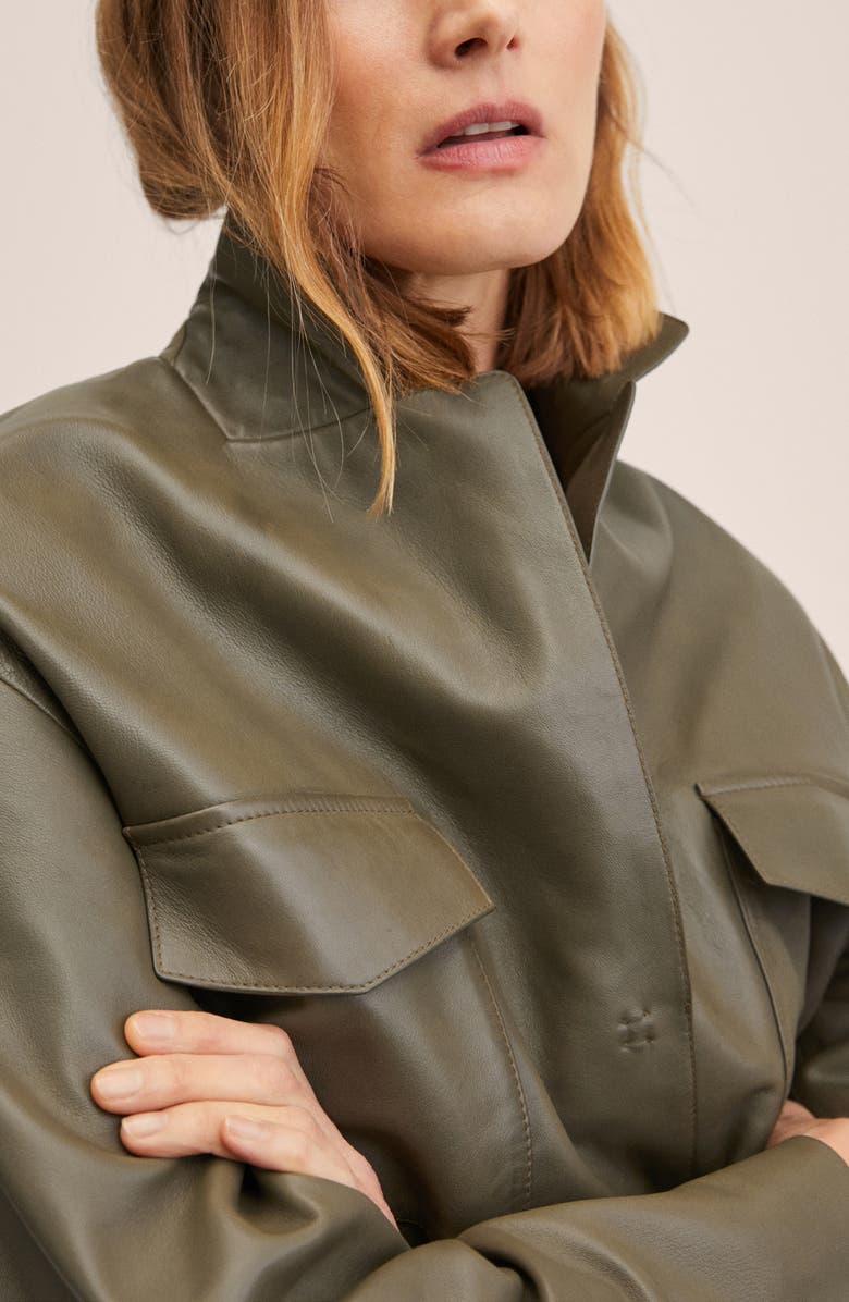 MANGO Pocket Leather Overshirt, Alternate, color, 