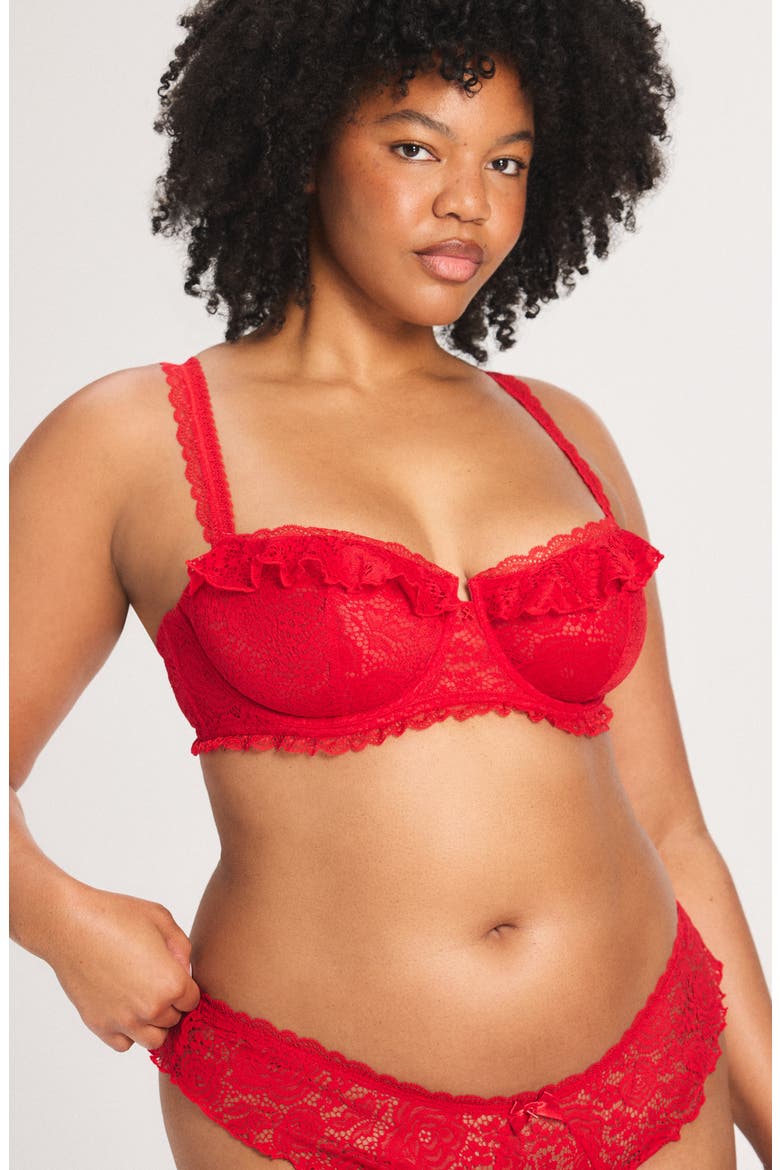 Rose Lace Unlined Balconette Bra, Alternate, color, TIMELESS RED
