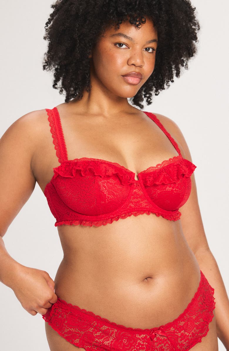 SAVAGE X FENTY Rose Lace Unlined Balconette Bra, Alternate, color, Timeless Red