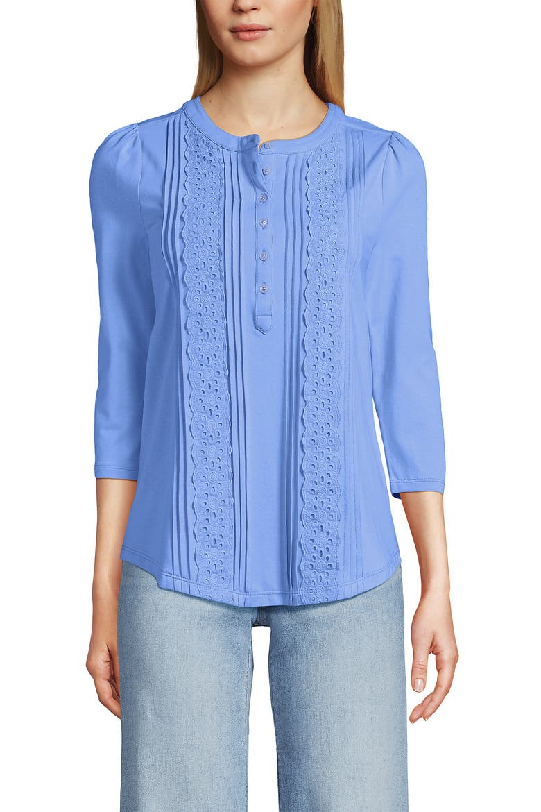 3/4 Sleeve Lightweight Jersey Embellished Top, Alternate, color, Clear Blue Sky