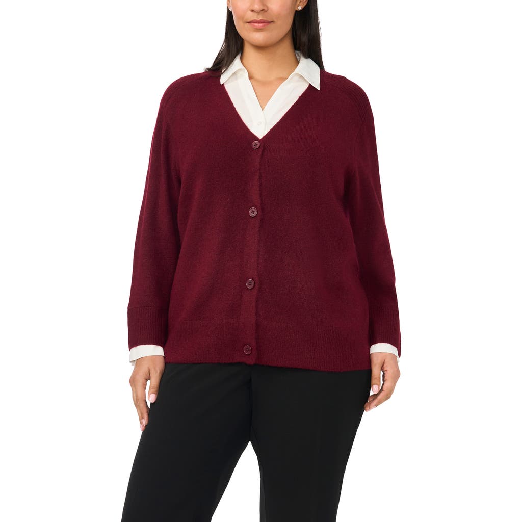 Halogenr Halogen(r) Mixed Media Twofer V-neck Cardigan In Crisp Merlot