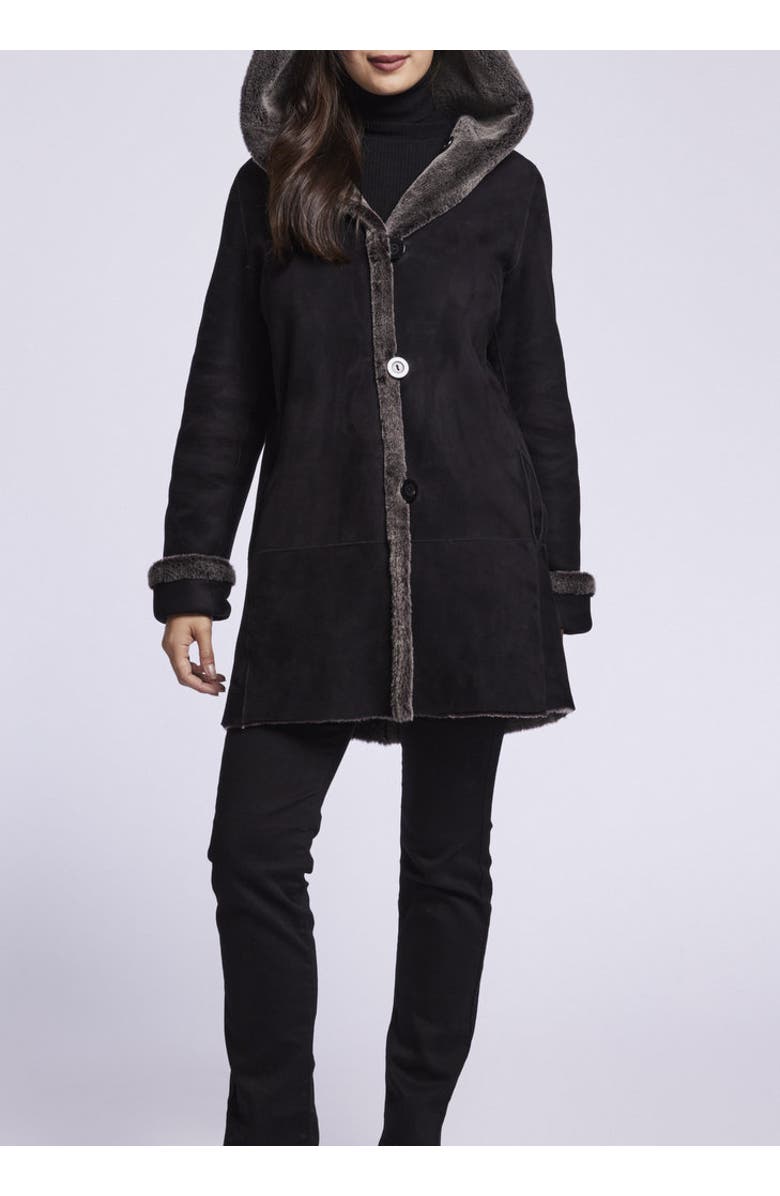 Blue Duck Spanish Merino Shearling Coat, Main, color, Black Snow