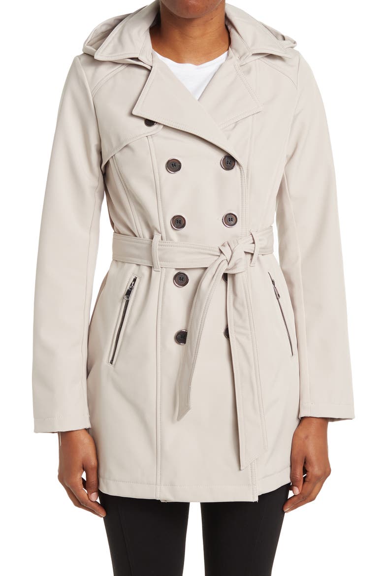 Water-Resistant Hooded Double-Breasted Trench Coat, Alternate, color, STONE