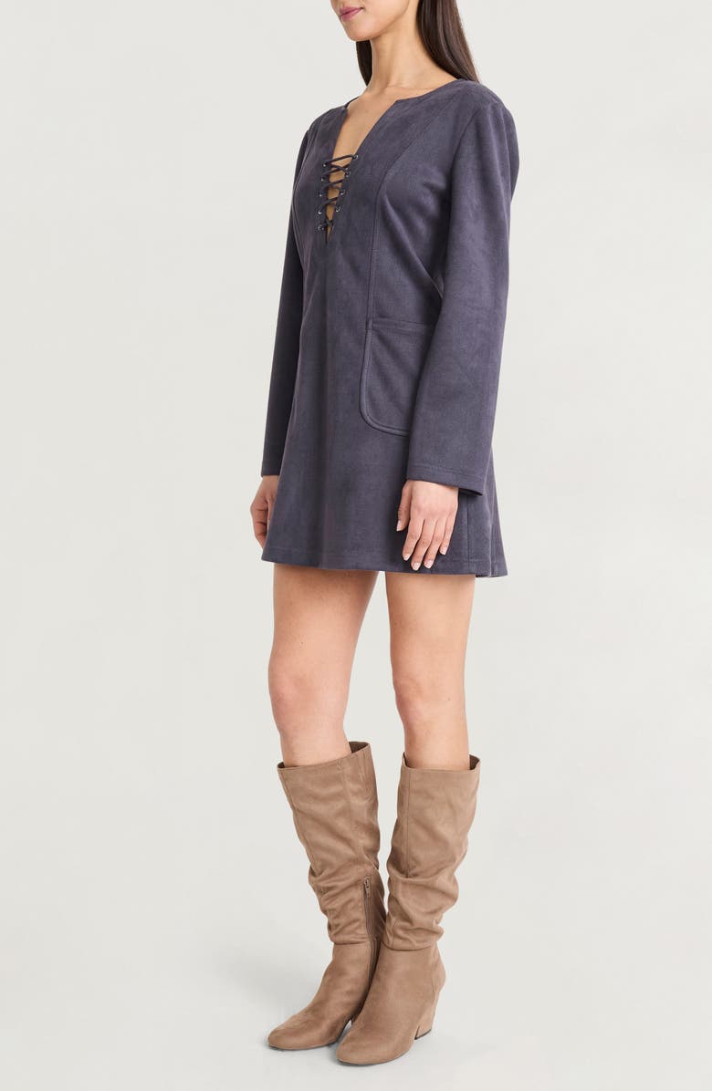 The Good Journey Long Sleeve Faux Suede Minidress, Alternate, color, Periscope