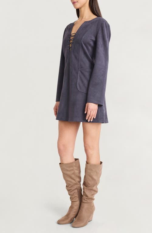 The Good Journey Long Sleeve Faux Suede Minidress In Blue