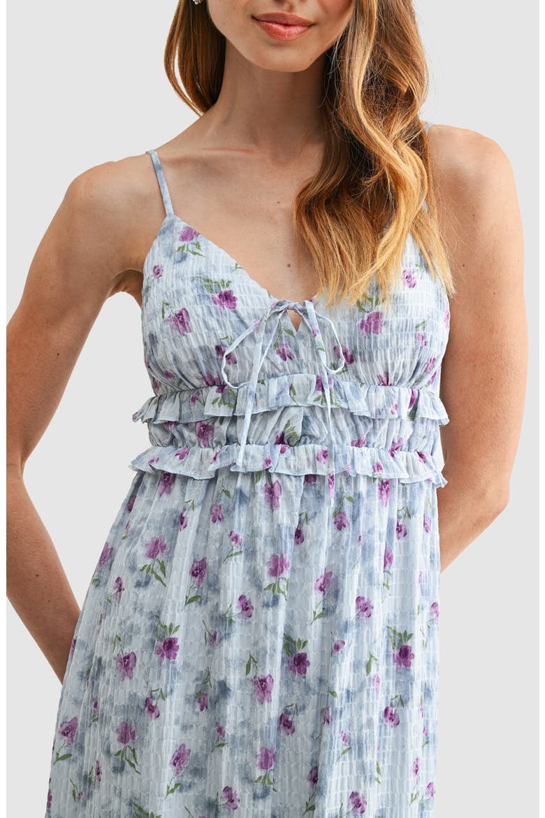 V-Neck Tiered Midi Dress, Alternate, color, BLUE FLORAL