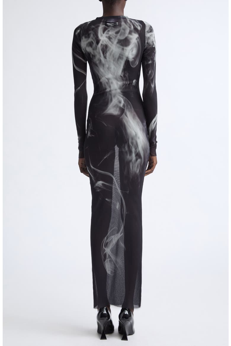 Smoking Graphic Long Sleeve Mesh Body-Con Dress, Alternate, color, BLACK/ GREY/ WHITE