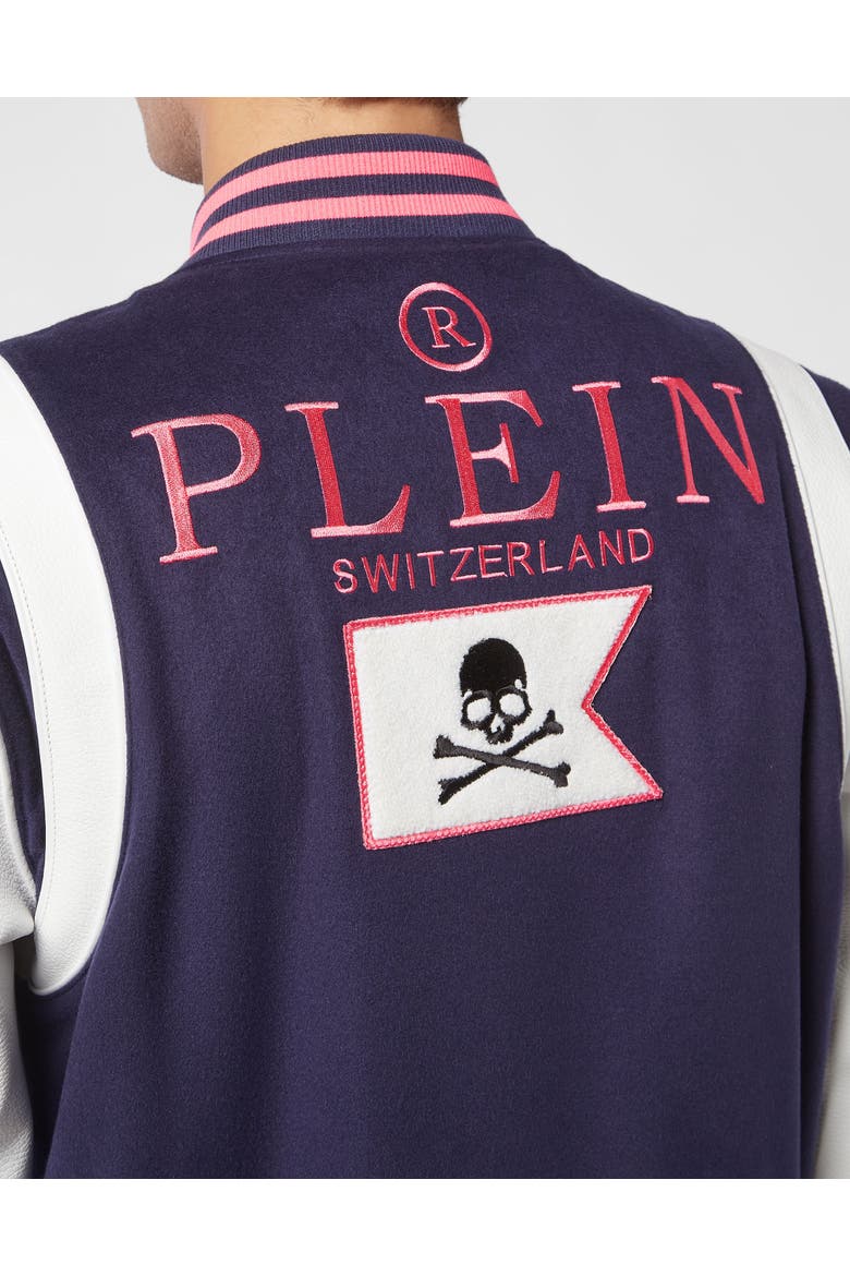 Embroidered Patch Varsity Jacket College Men, Alternate, color, darkblue