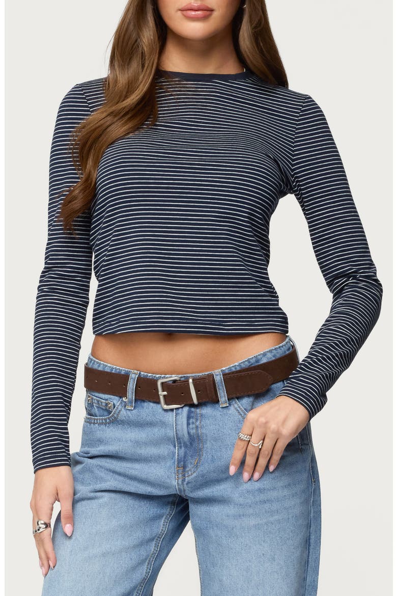 Brianna Long Sleeve Crop T-Shirt, Main, color, NAVY-AND-WHITE