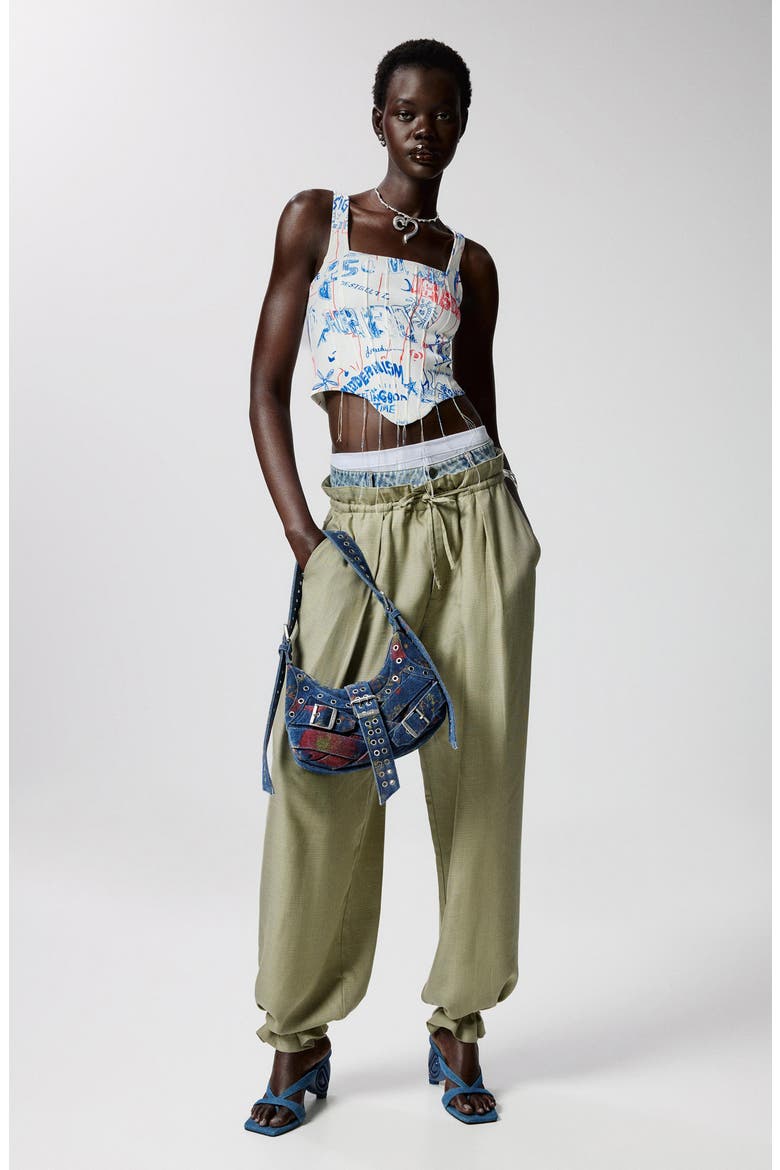 Paperbag Waist Pants, Alternate, color, LIGHT GREEN