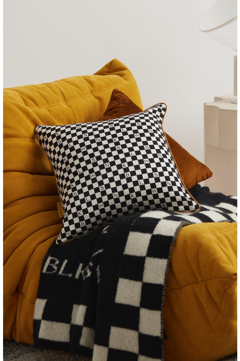 Checkerboard Silk Decorative Cushion, Alternate, color, Black & White