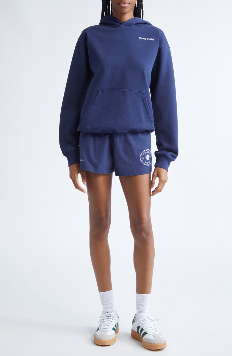 Sporty & Rich Eden Crest Embroidered Hoodie, Alternate, color, Dark Navy