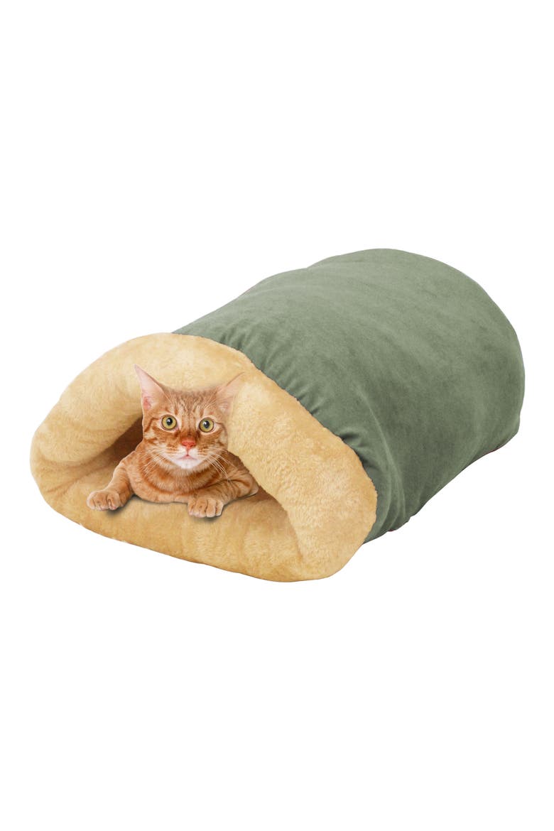 Covered Cat & Dog Burrow Bed, Alternate, color, SAGE GREEN