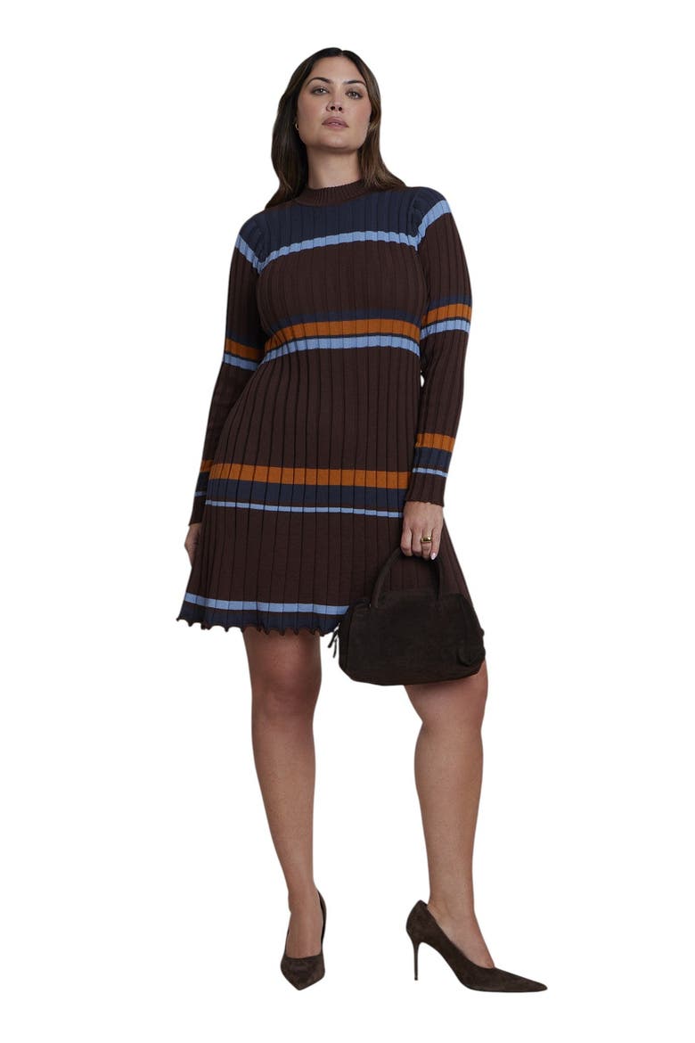 Striped Rib Knit Mini Dress (plus), Main, color, AUTUMN STRIPE