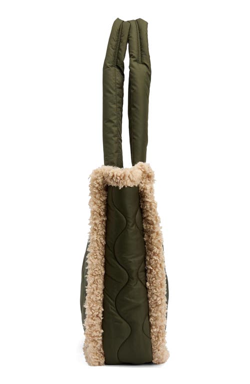 Barbour Marnie Quilted Tote With Faux Shearling Trim In Green