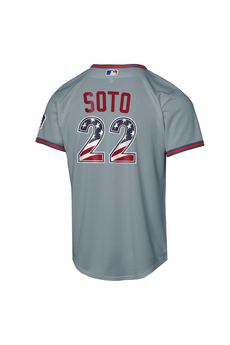 Youth Nike Juan Soto Gray New York Mets USA 250 Fourth of July Road Replica Jersey, Alternate, color, Gray