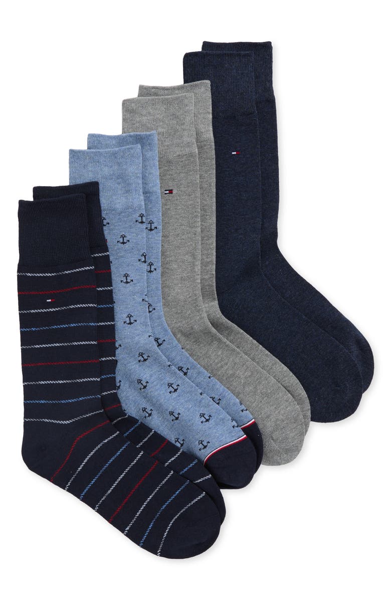 Tommy Hilfiger Assorted 4-Pack Solid Crew Dress Socks, Main, color, Navy Assorted