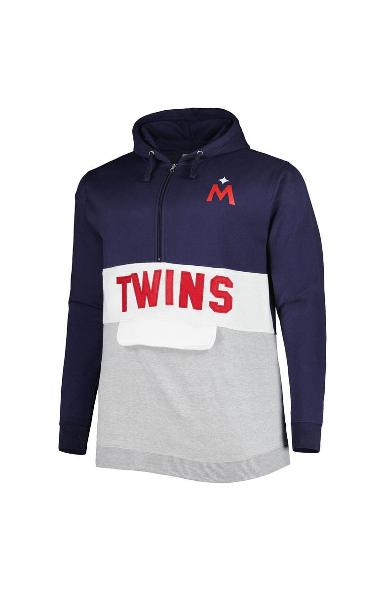 PROFILE Men's Navy/White Minnesota Twins Big & Tall Fleece Half-Zip Hoodie, Alternate, color,