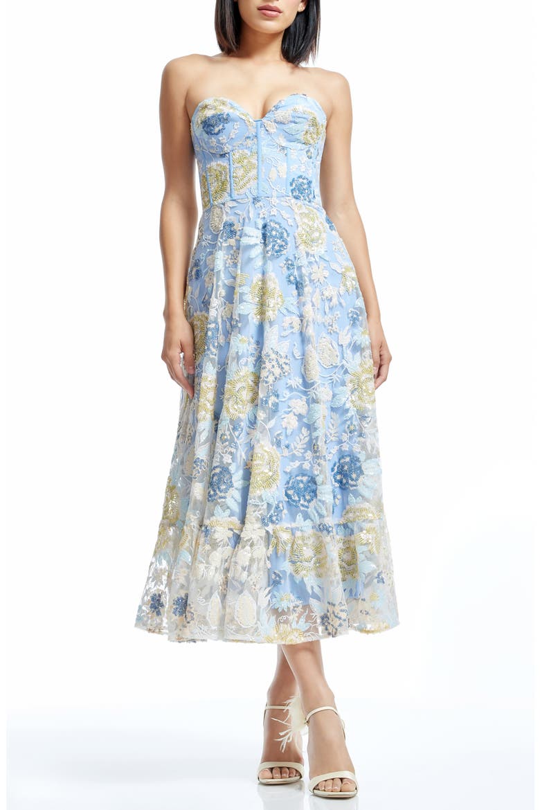 dress the population carina strapless sweetheart sequin midi dress Dress The Population Carina Embellished Midi Dress Sky Multi