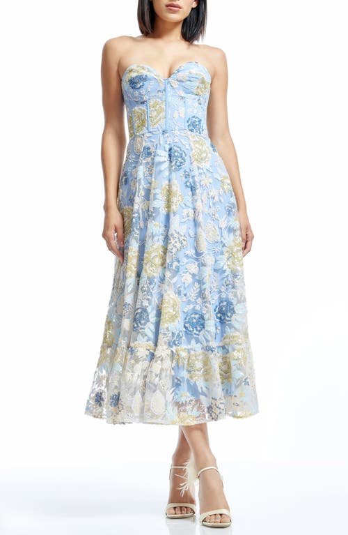 Shop Dress The Population Carina Sequin Appliqué Midi Dress In Sky Multi