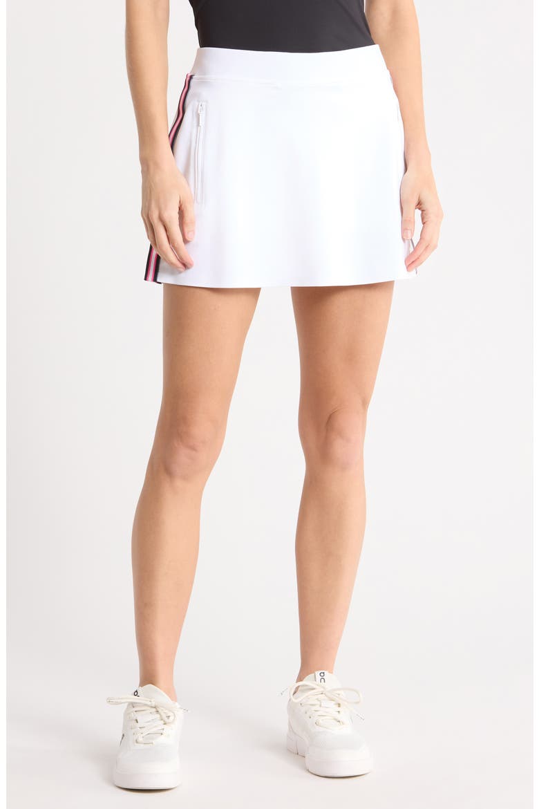 Tux Stripe Stretch Scuba Performance Skort, Main, color, SNOW