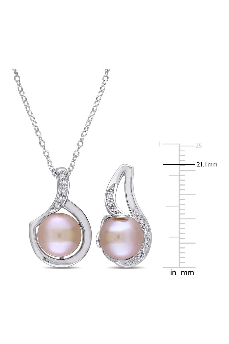 Cultured Freshwater Pearl & Diamond Necklace & Stud Earrings Set - 0.10ct., Alternate, color, PINK