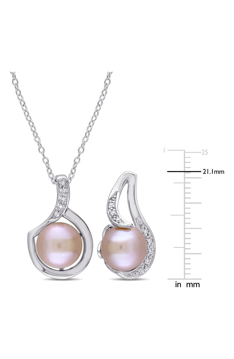 DELMAR Cultured Freshwater Pearl & Diamond Necklace & Stud Earrings Set - 0.10ct., Alternate, color, Pink
