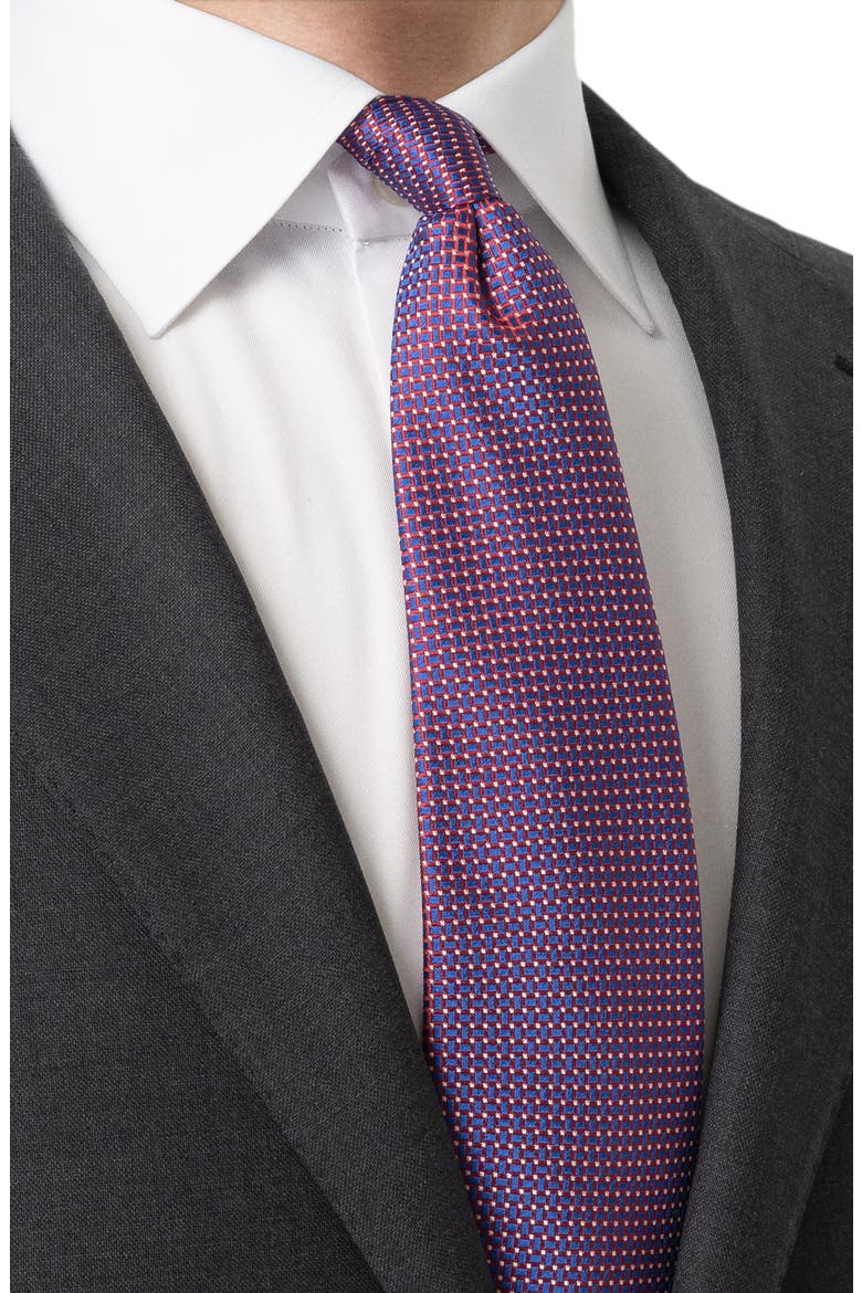 Geometric Jacquard Silk Tie, Alternate, color, MEDIUM RED