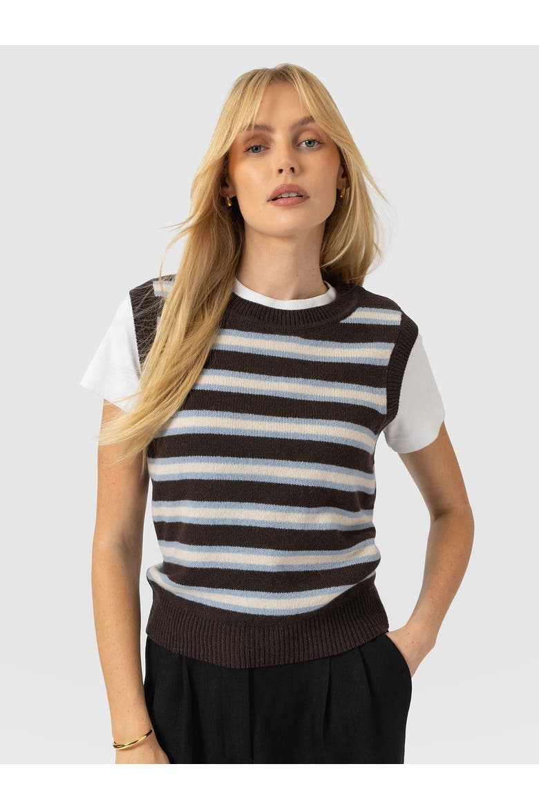 Oxford Cashmere Sleeveless Knit, Main, color, Brown Stripe