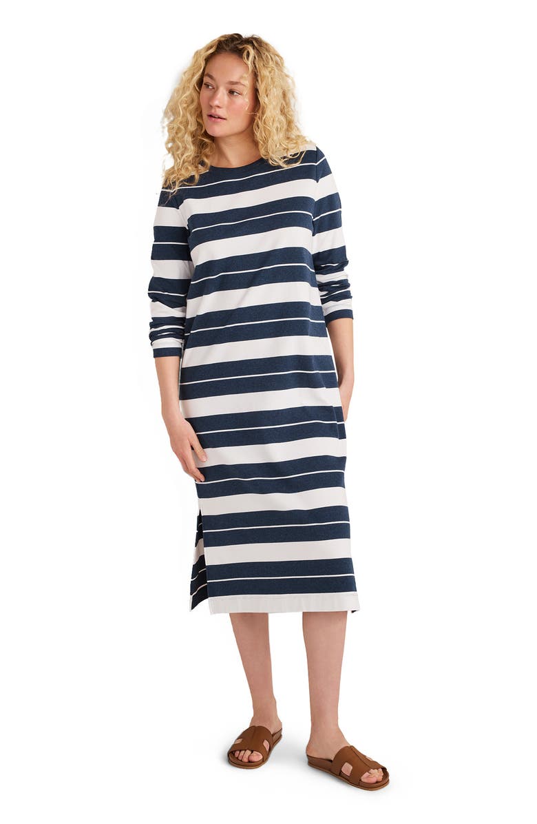 Haven Well Within Organic Cotton Interlock Stripe Midi Dress, Main, color, Ivory/Twilight Heather