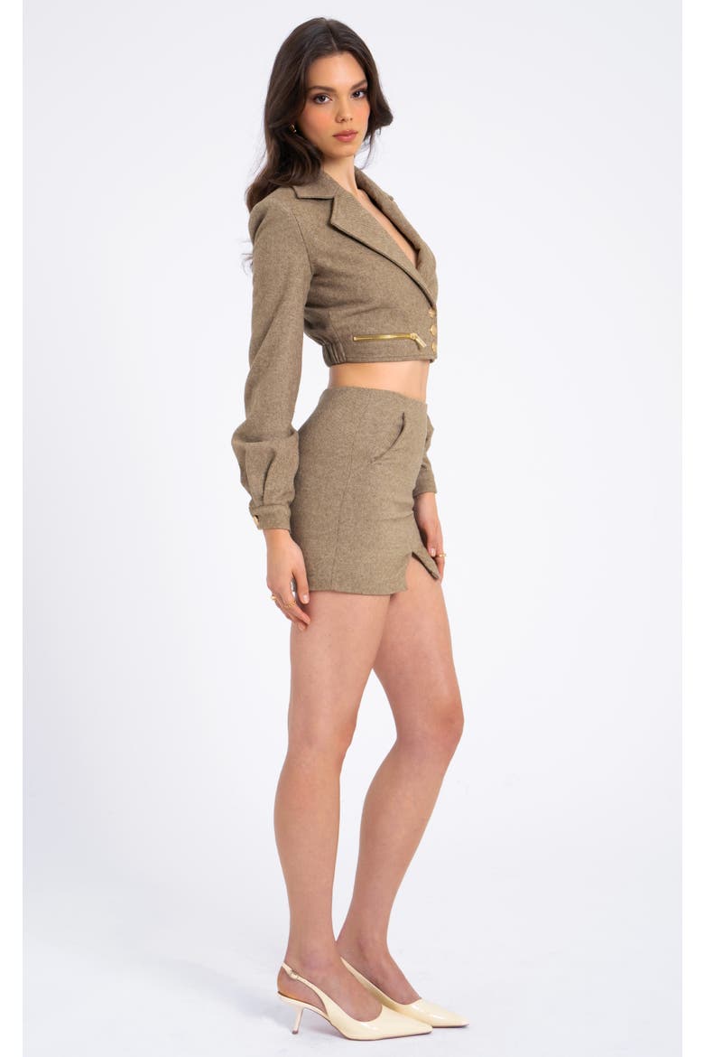 Braylee Vintage Bodycon Twill Wool Blend Mini Skirt, Alternate, color, Beige