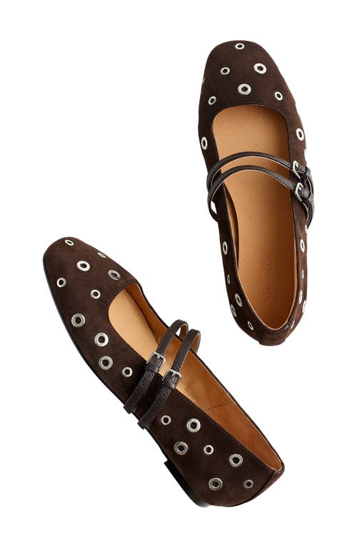 Madewell The Greta Eyelet Embellished Double Strap Ballet Flat In Brown