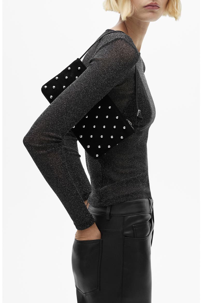 Sheer Metallic Top, Alternate, color, BLACK