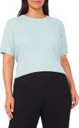 Halogen® Pointelle Stitch Short Sleeve Sweater