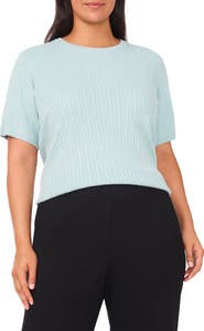 Halogen® Pointelle Stitch Short Sleeve Sweater