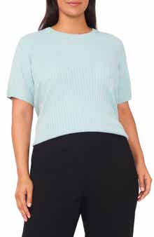 Halogen® Pointelle Stitch Short Sleeve Sweater