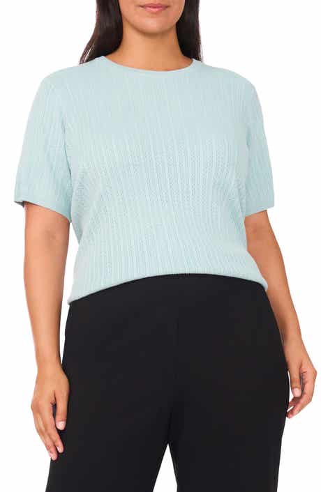 Halogen® Pointelle Stitch Short Sleeve Sweater