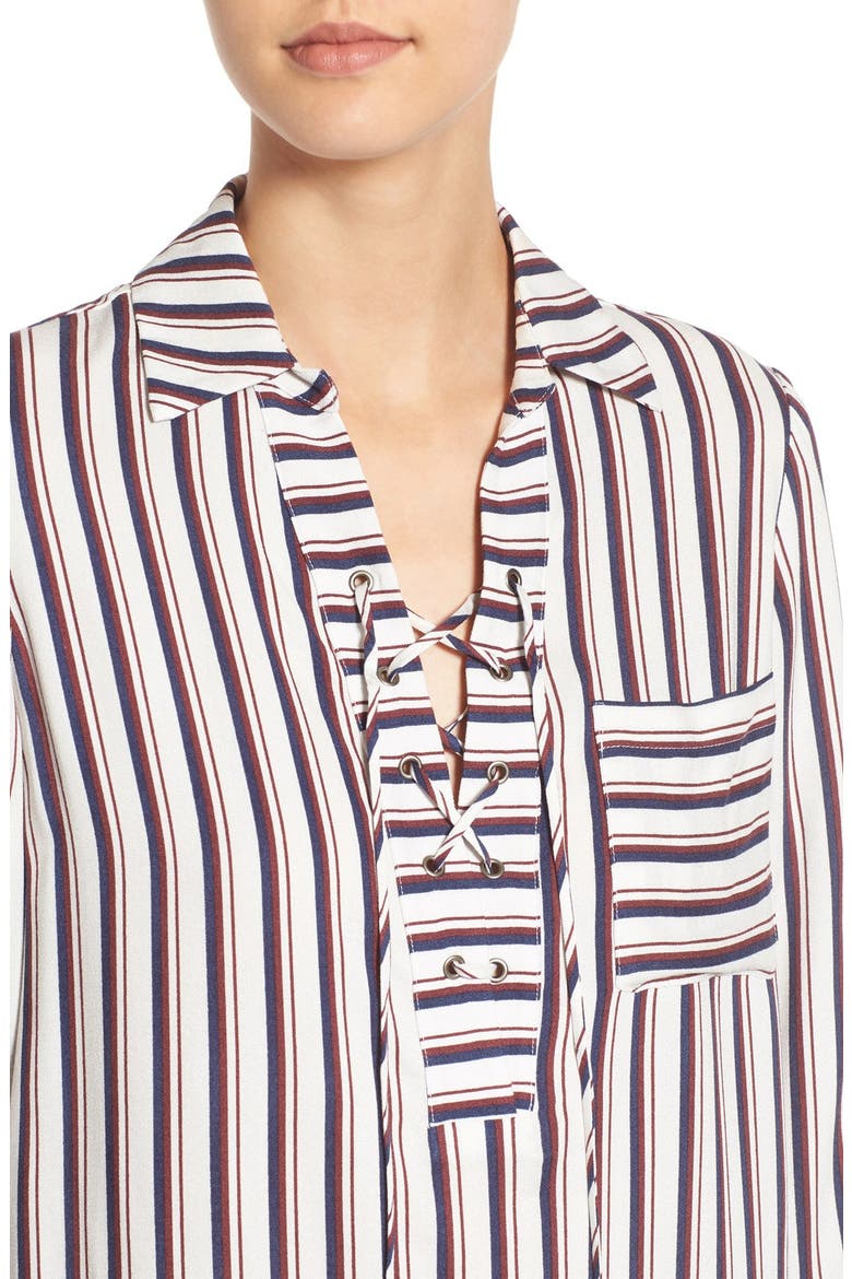 Lace-Up Shirtdress, Alternate, color, IVORY/ NAVY/ BURGUNDY