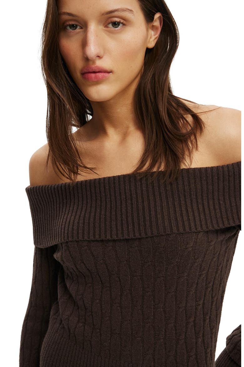 Women's Lotus Off Shoulder Knit, Alternate, color, Dark Oak