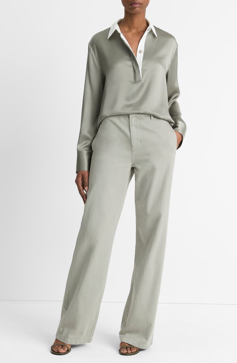 Vince Silk Satin Rugby Shirt, Alternate, color, Smoky Moss