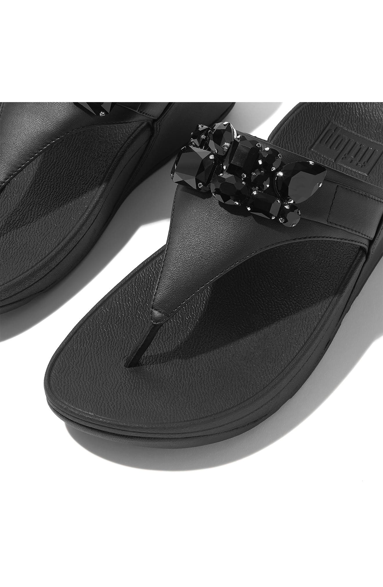 FitFlop Lulu Jewel Deluxe Leather Wedge Sandal, Alternate, color, 