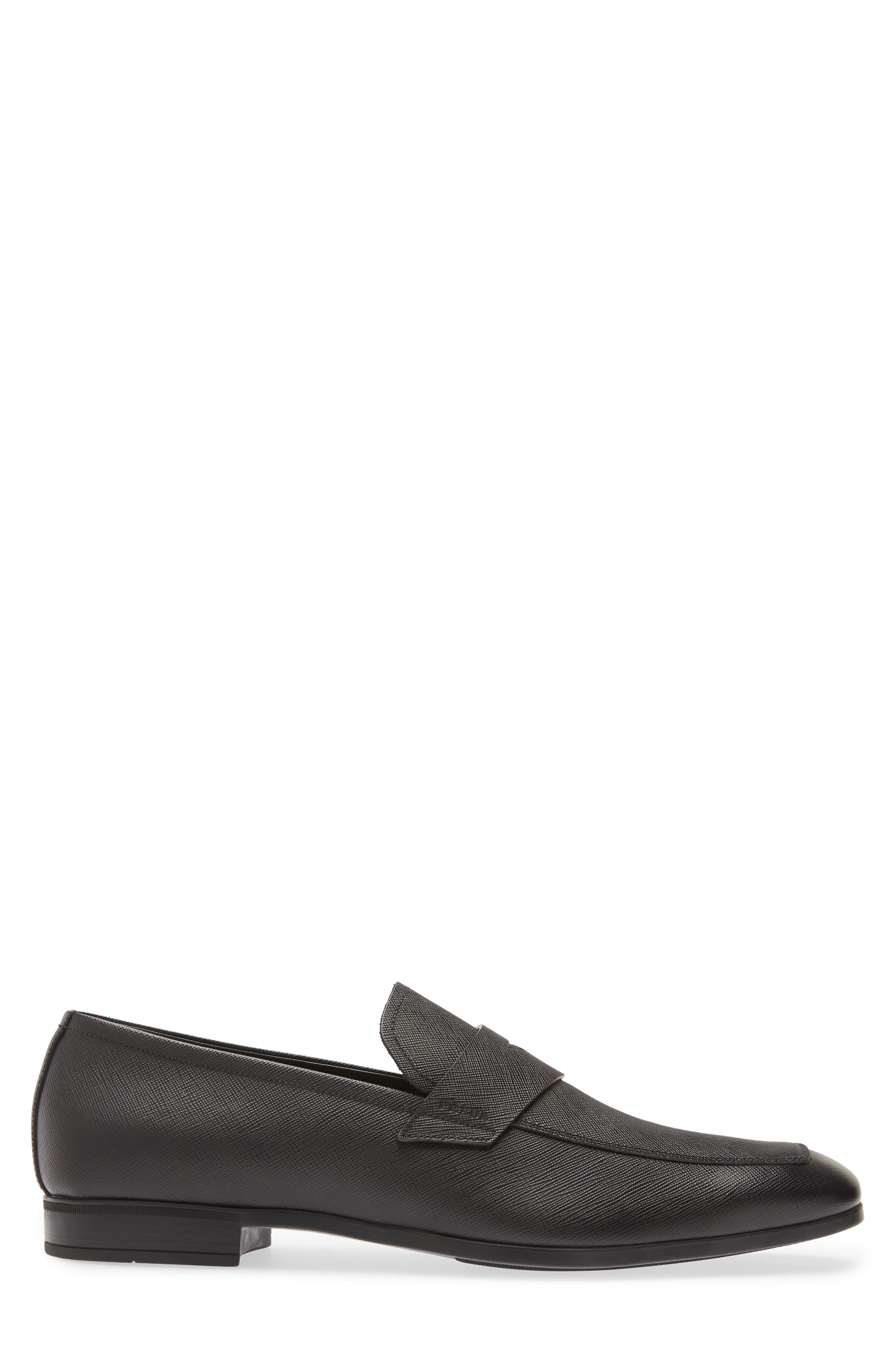 Prada Saffiano Leather Penny Loafer, Alternate, color, Black