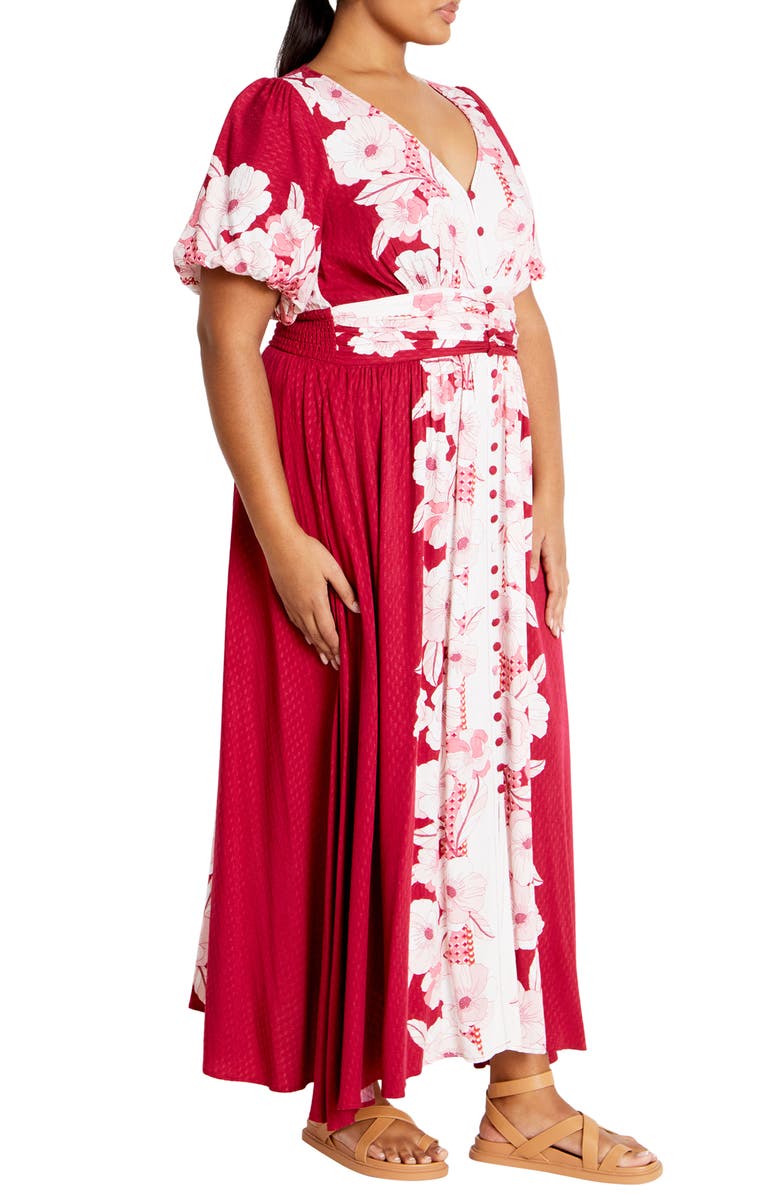 City Chic Sybelle Shirred Waist Print Maxi Dress, Alternate, color, 