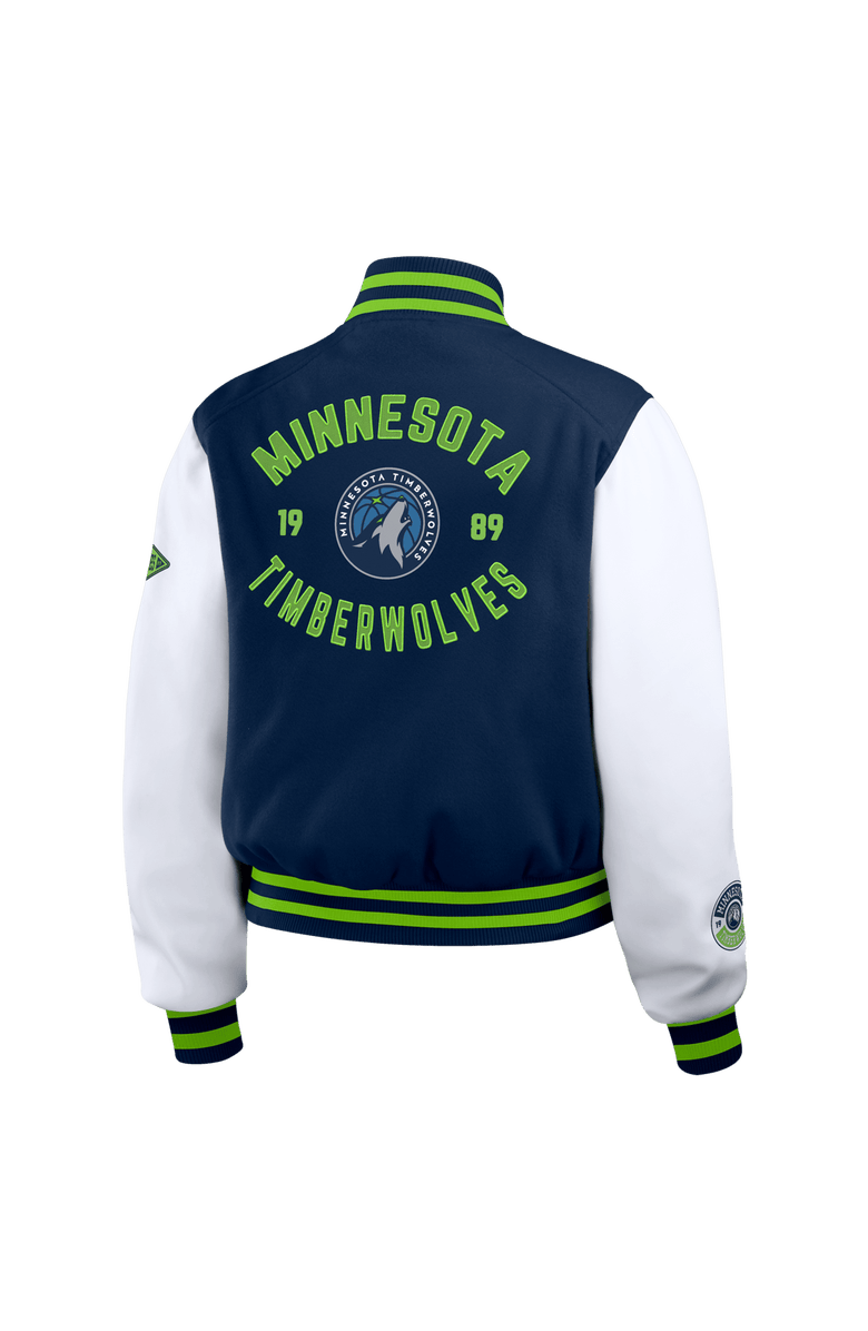 WEAR by Erin Andrews Women's WEAR by Erin Andrews Navy/White Minnesota Timberwolves Cropped Varsity Full-Zip Jacket, Alternate, color, Navy