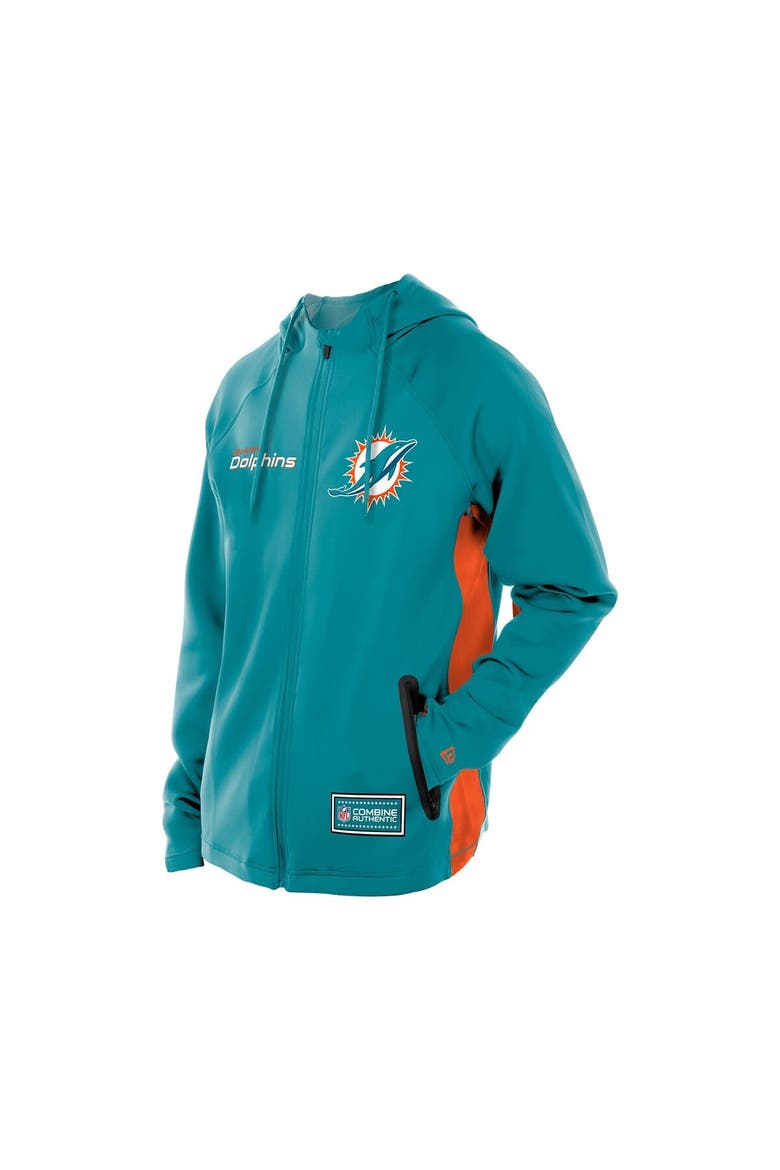 Men's New Era  Aqua Miami Dolphins Combine Authentic Raglan Scuba Full-Zip Hoodie, Alternate, color, Aqua