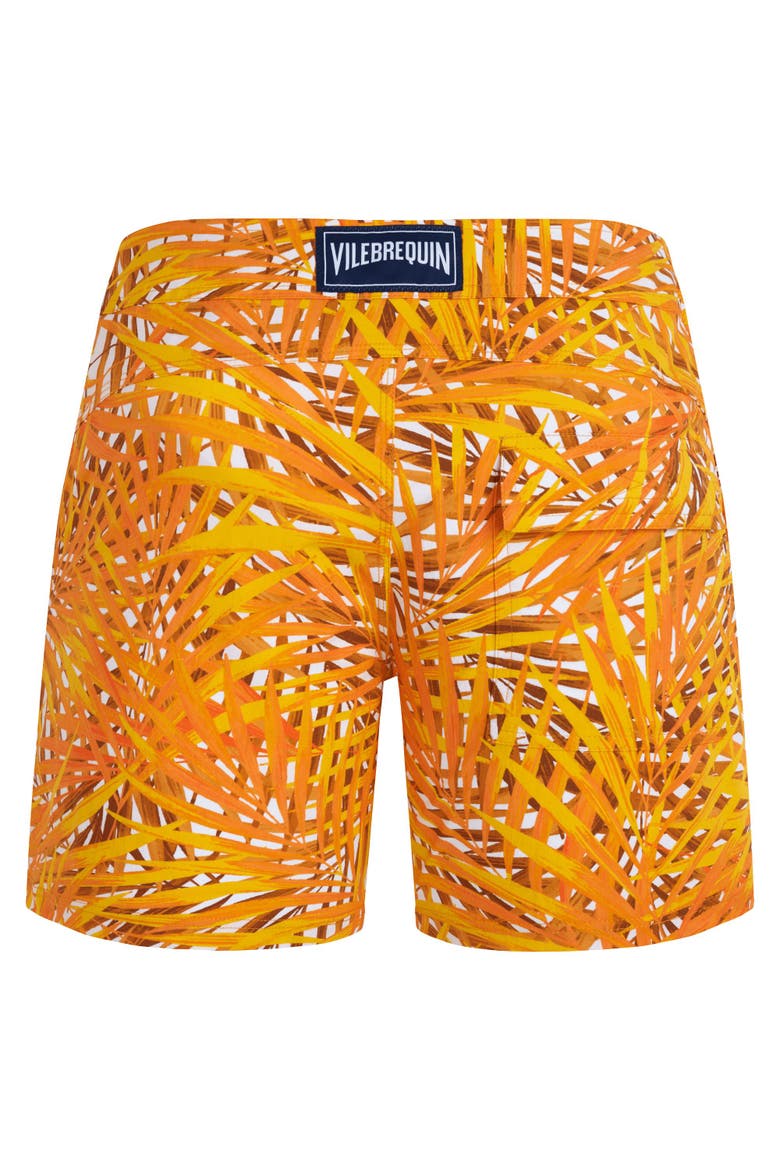 Men's Palm Leaves Stretch Flat Belted Swim Shorts, Alternate, color, MANGUE