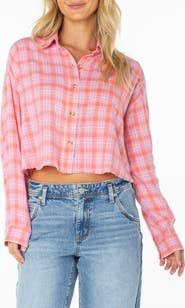 Roxy Rockford Plaid Crop Button-Up Shirt