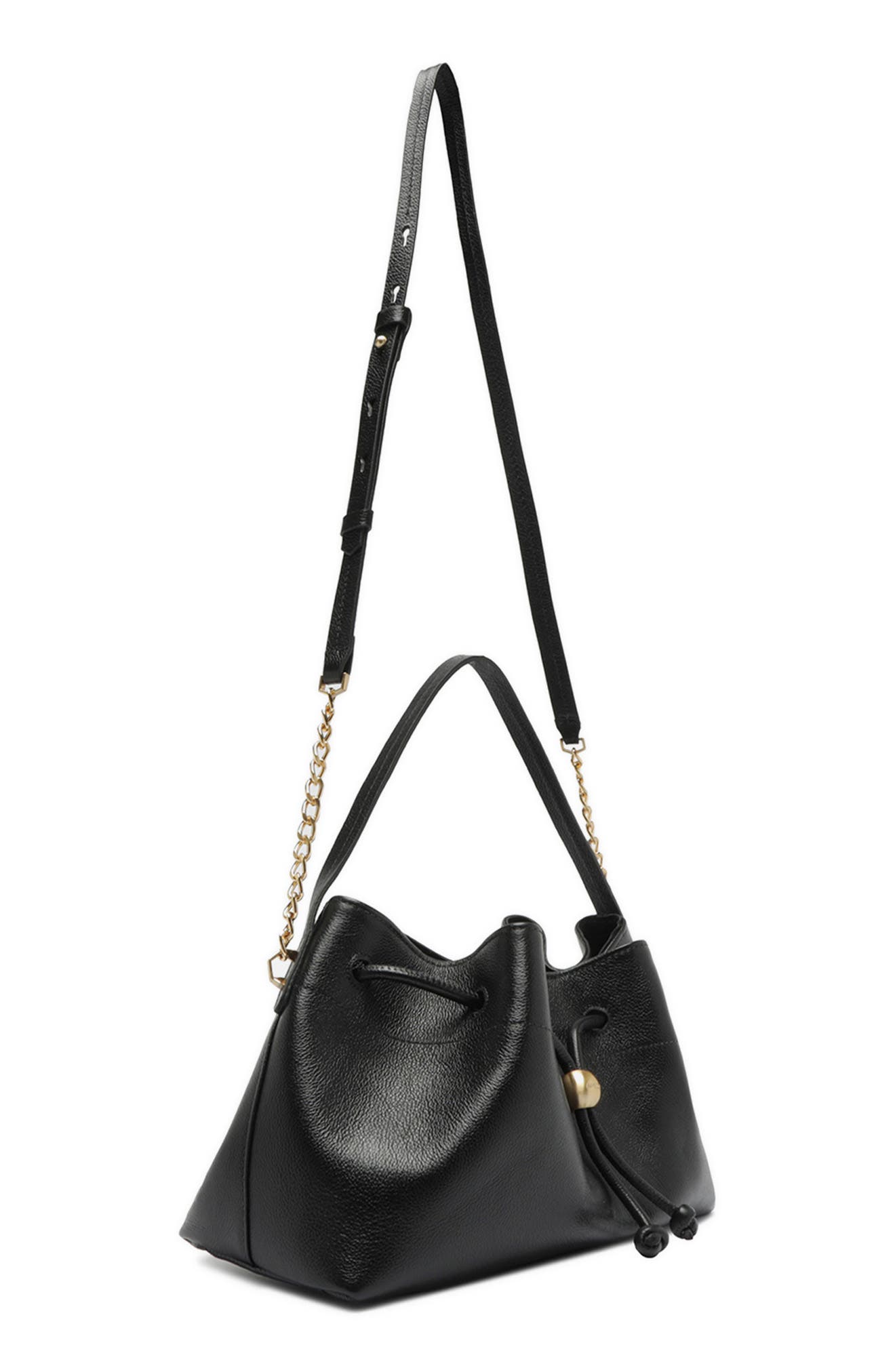 Vivianne Medium Leather Bucket Bag, Alternate, color, BLACK