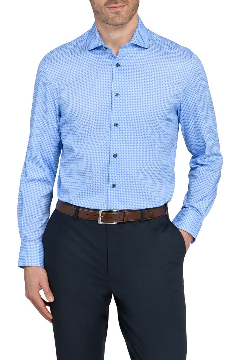 Geo Motif Slim Fit Cotton Dress Shirt, Main, color, LIGHT BLUE